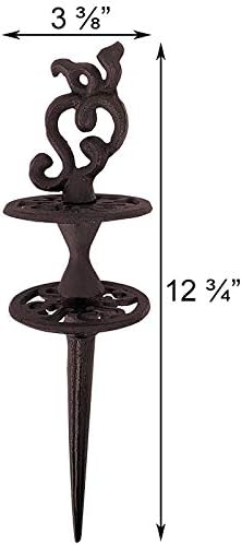 Esschert Design Cast Iron Scrollwork Hose Guides, Pack of 2 – Decorative Garden Hose Protectors with Scroll Topper & Dual Discs, Heavy-Duty Cast Iron Stakes for Landscaping & Flowerbed Protection