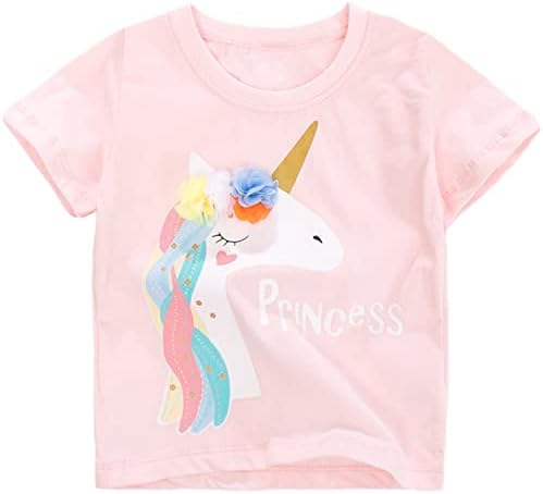 Toddler Girls Cotton T-Shirt Baby Girl Short Sleeve Unicorn Tee Shirts Pink 7 Years