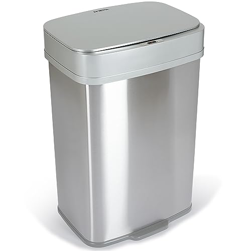 NETTA 80L Kitchen Sensor Bin – Large Touch-Free Automatic Motion Sensor Waste Rubbish Bin, Dustbin, Trash Can – Stainless Steel Finish – 80 Litre – Silver