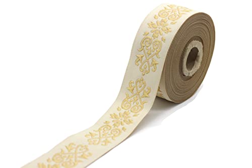 11 Yard Spool 1.37 Inches Wide Mustard Yellow Victorian Jade Jacquard Ribbon Embroidered Bordure Upholstery Fabric Tapestry For Embellishment Home Decor 35271 #TOP2