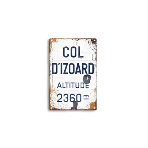 Plaque métallique vintage Col d'Izoard 20x30cm pour décoration murale rétro