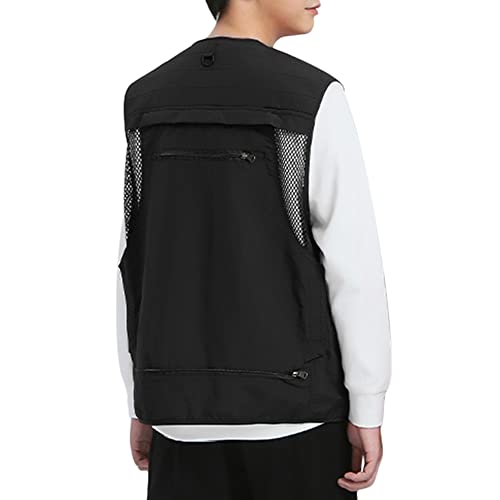 Pishon Men's Outdoor Work Safari Fishing Vest Quick Dry Casual Lightweight Travel Photo Cargo Vest With Multi Pockets, Black, X-Large #TOP2