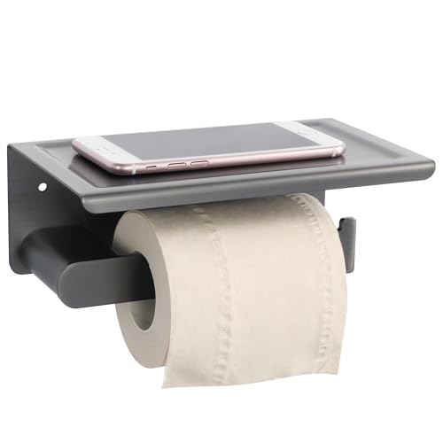 Mooche Porte-Papier Toilette Support Mural avec Étagères Pratique, Porte Rouleau Papier Toilette en 304 Acier Inoxydable, pour Toilettes et Cuisines/Salle de Bain, Gris