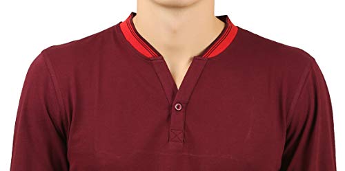 Image of Zebu Men's Full Sleeve Cotton Henley Neck Tshirt with bio wash (Pack of 1). Maroon