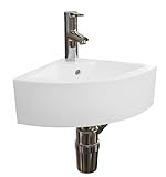 Lavabo en céramique blanche Housler® Lavabo mural compact et petit (lavabo d\'angle)