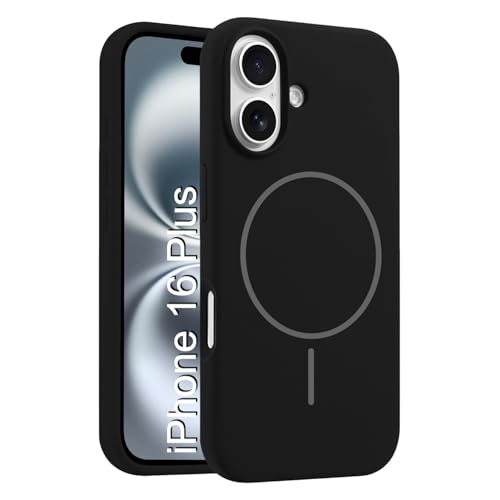 Image of LuxuryKase Silicone Magnetic Case for iPhone 16 Plus | Soft Microfiber Lining | MagSafe Support | Shockproof Protective Cover | Precise Cutouts | Slim Fit Design - Black