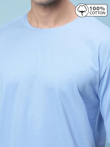 Image of Veirdo Oversized Baggy Fit Drop Shoulder Half Sleeves Round Neck Solid Pure 100% Cotton T-Shirt for Men (Available in White, Black, Mustard, Maroon, Green, Lilac, Navy, Red Color)