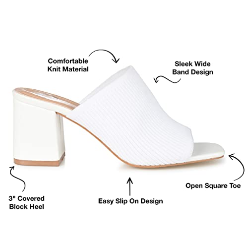 Journee Square Open Toe Chunky Block Heel Knit Slip-On Pump for Women - Lorenna Heeled Fashion Mule White, 9 Wide2