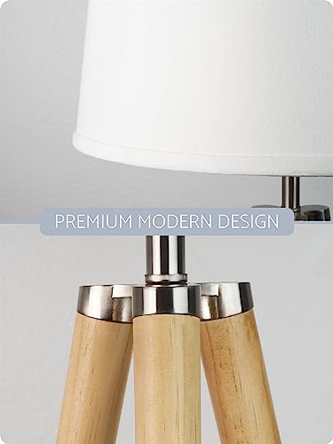 Kira Home Grace 60.5" Mid Century Modern Tripod Led Floor Lamp + Energy Efficient 9W Bulb, Wooden Tripod Legs + White Shade #TOP3