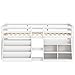 Kinderbett Halbhochbett 90x200 mit LED Beleuchtung, Einzelbett mit Treppe & Aufbewahrungsschrank, Stauraumbett Holzbett Funktionsbett Jugendbett mit Rausfallschutz & Lattenrost, Weiß, ohne Matratze