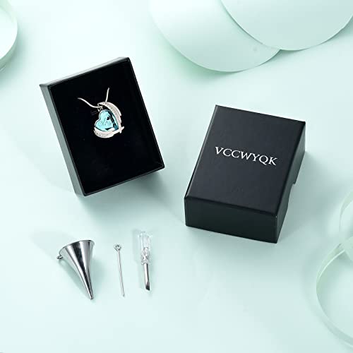 VCCWYQK Cremation Jewelry Crystal Heart Necklace for Ashes Urn Necklace Keepsake for Urn for Memorial Jewelry (Light Blue) - Image 3