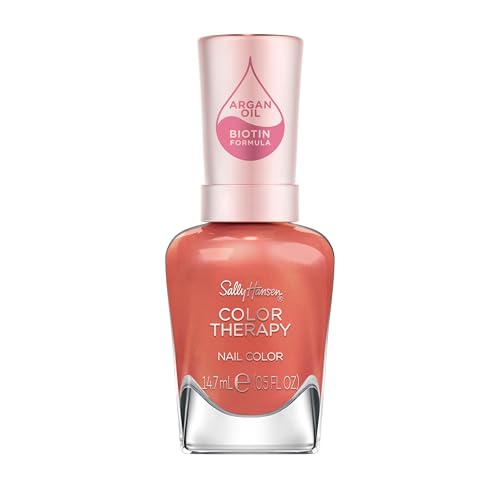 Sally Hansen Color Therapy Nail Polish | Biotin Argan Oil Long Lasting Healthy Nails Nail Strengthener Opaque | 300 Soak at Sunset | Coral Orange Nail Color