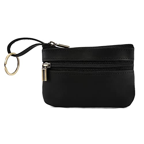 Image of Coin Purse for Men,Coin Pouch with Zipper for Men Women,Genuine Leather Mini Coin Pocket Pouch Change Holder Mens Tray Purses Coin Purse Cash Change Wallet Key Holder Money Pouch