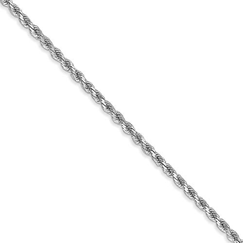 Black Bow Jewelry 2Mm, 14K White Gold, Diamond Cut Solid Rope Chain Necklace, 18 Inch #TOP18
