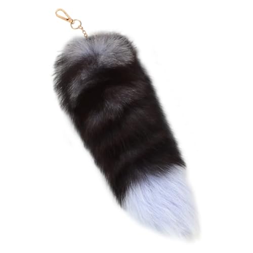 Image of 15.75 Inch Long Fluffy Faux Fur Tail Keychain, Fake Animal Tails for Handbags Backpacks Charm Tassel Ornaments (Black-White)