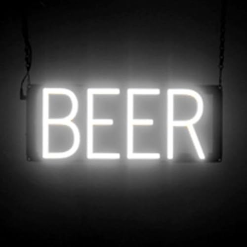Image of SpellBrite LED Neon BEER Sign for Business - White, 16 inch x 6 inch | Ultra-Bright Click-Together Signage for Bars & Restaurants, with Visibility from 500 ft - 8 Animations, 6 Brightness Levels