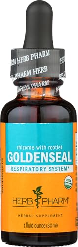 Herb Pharm Certified Organic Goldenseal Liquid Extract Drops for Respiratory System Support Organic Cane Alcohol 1 Oz