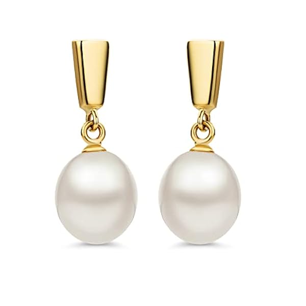 Miore Pendientes de gota para mujer, perlas de agua dulce, oro amarillo, 14 quilates, 585, Oro amarillo, Perla