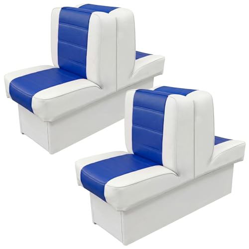 CrystalSylara 1 Set Back to Back Boat Seat Covers Replacement Boat Lounge Seat Covers Waterproof Polyvinyl Chloride for Protector Boats Seats Deluxe Back-to-Back Lounge Seats Cover (Blue White)