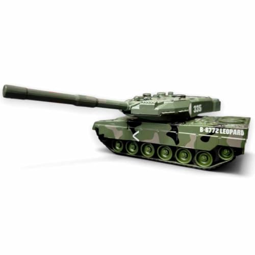 Image of Breatoi B-6772 Leopard Type Military Tank Die-Cast Model, 1:43 Scale, Camouflage Green, Army Collectible