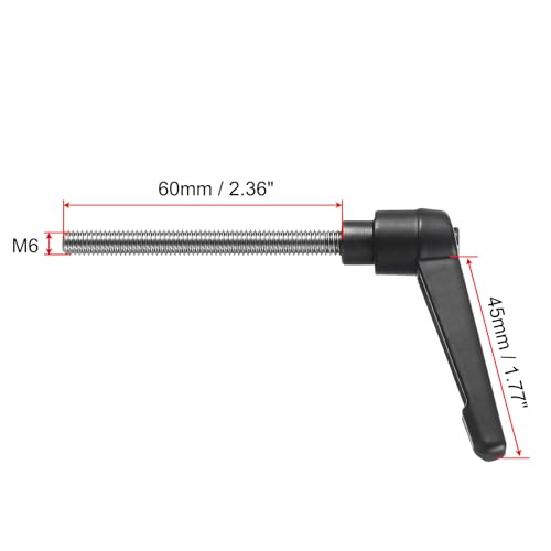 Image of uxcell Adjustable Clamping Lever Handle M6 x 60mm Metric 304 Stainless Steel Male Threaded Stud Hand Knobs Push Button Ratchet Rotating Screw Handles Bolts with Locking Lever Black
