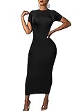 Women's Club Bodycon Dresses Casual Summer Maxi Party Sheath Pencil Dress Black XXL