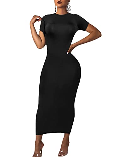 Women's Long Bodycon Dresses Leopard Print Casual Maxi Club Party Tight Dress Short Sleeve