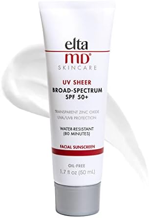 EltaMD UV Sheer SPF 50+ Face and Body Sunscreen Lotion, Water Resistant Sunscreen with Zinc Oxide, Broad Spectrum Mineral-Based Sun Protection, Non-Greasy, Lightweight, Oil Free Sunscreen, 1.7 oz Tube
