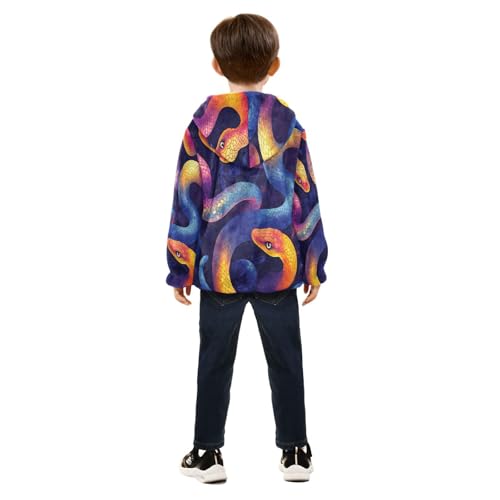 Watercolor Cute Snake Toddler Fleece Jacket Girl Boys Hooded Fleece Jacket Coat Warm Outwear Zip-up 3-10T4