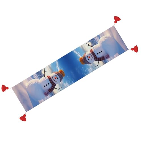 Chemin de table de Noël imprimé bonhomme de neige long linge de table en lin