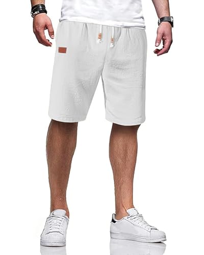 JESDM Kurze Hosen Herren Kurze Leichte Sommer Shorts Herrenshorts mit Taschen Weiß XL