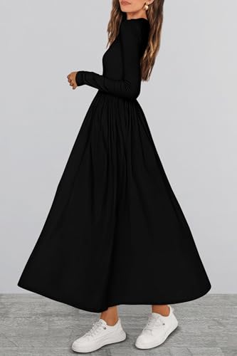 KIRUNDO Women Casual Long Sleeve Midi Dress 2025 Fall Wedding Guest Flowy Bohemian Modest Long Dresses with Pockets3