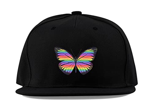 Casquette baseball noire papillon en coton à visière plate taille unique pour homme et femme