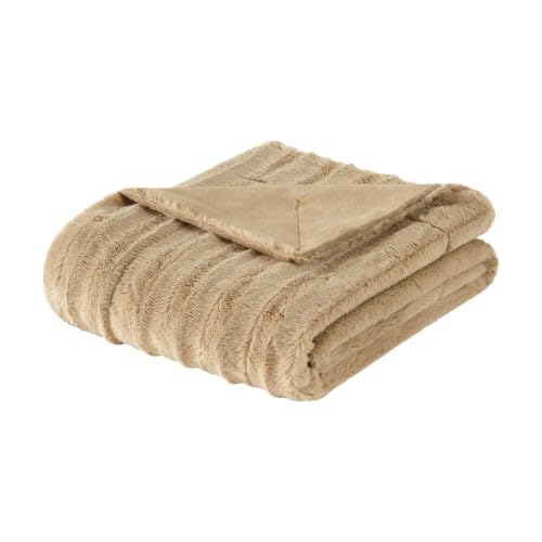 Madison Park Duke Faux Fur Throw Blanket for Sofa, 50 x 60, Tan