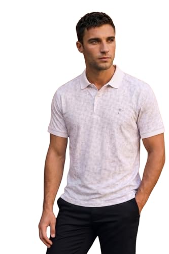 Image of Louis Philippe Men's Slim Fit Cotton Pique Polo Tshirt with Stretch and All Over Print