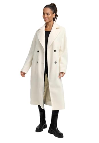 Navahoo Damen lange Übergangsjacke Mantel in Woll-Optik mit Reverskragen Sternlein 14 Off White Gr. XS