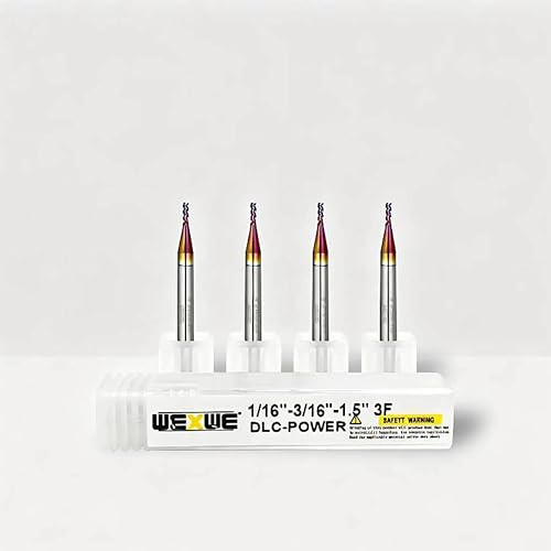Image of Tools DLC Series Carbide Square End Mill, Diamond-Like Coating, End Mill for Aluminum, Copper, Magnesium Alloys, High Silicon Aluminum, Composite Materials,3 Flute,1 /8 Shank(.0625(1 /16) inch, 4pcs)