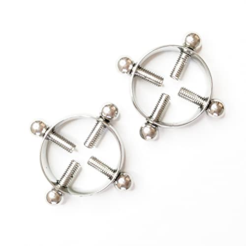 Nipple Jewelry No Piercing-Nipple Jewelry Surgical Steel-Fake Nipple Piercing Rings-Adjustable non piercing nipple clamps-Screw Nipple Clamp (Silver)