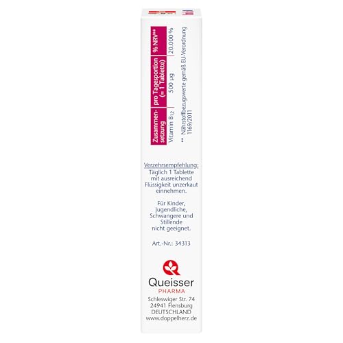 Doppelherz Vitamin B12 500 - Hochdosiert mit 500 µg Vitamin B12 pro Tablette - vegan - 30 Mini-Tabletten