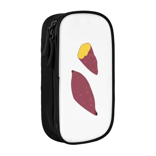 サツマイモ さつまいもペンケース 筆箱 文具ケース おしゃれ 筆袋 鉛筆ケース 鉛筆のサック 中高校生 軽量 収納バッグ 学生 子供 誕生日 入学ギフト 大容量 ダブルレイヤーBlack