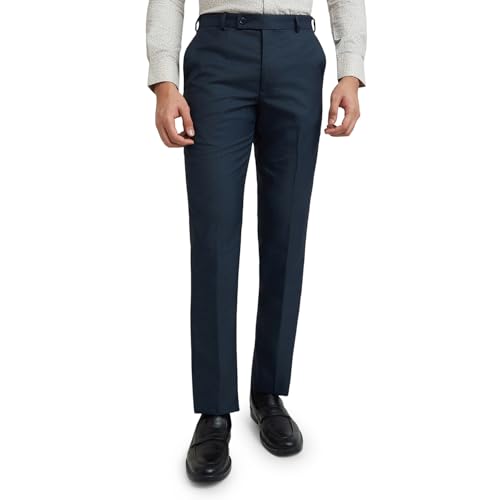 Image of Park Avenue Men Smart Fit Structure Pattern Polyester Blend Flat Front Formal Trouser