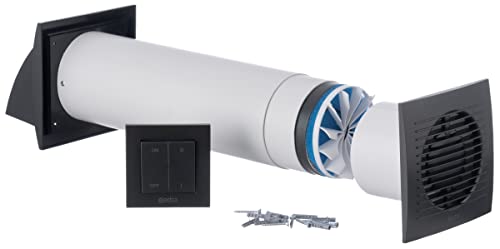 LIRAST 100 mm Ventilador Recuperador de Calor con Sistema Ventilacion Forzada con Interruptor - Antracita VMC Doble Flujo - Recuperador Calor Extractor de Aire