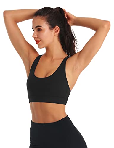 Oyanus Sports Bras For Women Sexy Crisscross Back Padded Strappy Workout Bras Medium Support Yoga Bra With Removable Cups Black M #TOP2