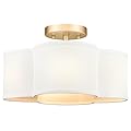 Audickic Gold Semi Flush Mount Ceiling Light, Close to Ceiling Light Fixtures with Fabric Shade in Quatrefoil Shape, Farmhouse Brass Ceiling Light for Kitchen Dining Hallway Bedroom, AD-22007-4SF-GD