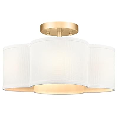 Audickic Gold Semi Flush Mount Ceiling Light, Close to Ceiling Light Fixtures with Fabric Shade in Quatrefoil Shape, Farmhouse Brass Ceiling Light for Kitchen Dining Hallway Bedroom, AD-22007-4SF-GD