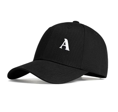 Alphabet A Hat for Men Women, Vintage Letter A Baseball Cap, Adjustable Cotton Classic Embroidered Initial Letter Hat A-Black