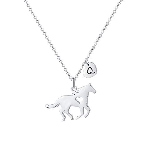 MONOOC Horse Necklace Gifts for Teen Girls - Horse Necklaces Jewelry Heart Initial Q Necklace for Girls Women Horses Jewelry Necklaces Horses Gifts for Teen Girl Kids Birthday Gift
