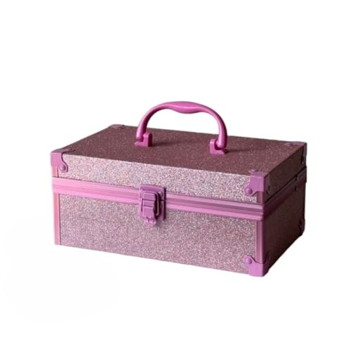 Maleta para Maquiagem e Manicure Profissional Média Acabamento em Glitter(PINK)