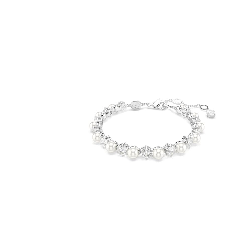 Swarovski Women's Silver Matrix Tennis White Pearl Bracelet 5689625 In | Size: 16Cm