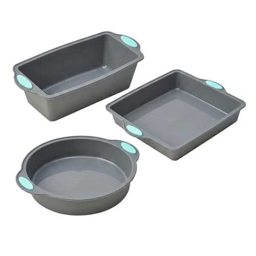 Essential Individual Bake Trio – 3-Piece Silicone Baking Pan Set for Air Fryer & Oven - Square, Rectangle & Round Non-Stick Molds - Food-Grade, Easy Release - Great for Smaller Portions